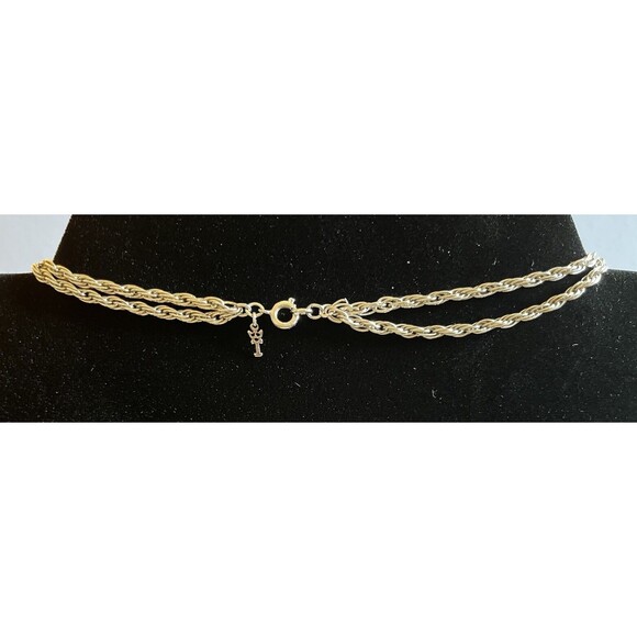 Vintage Trifari Silver Plated Double Chain Pendant Necklace Signed - Picture 6 of 6